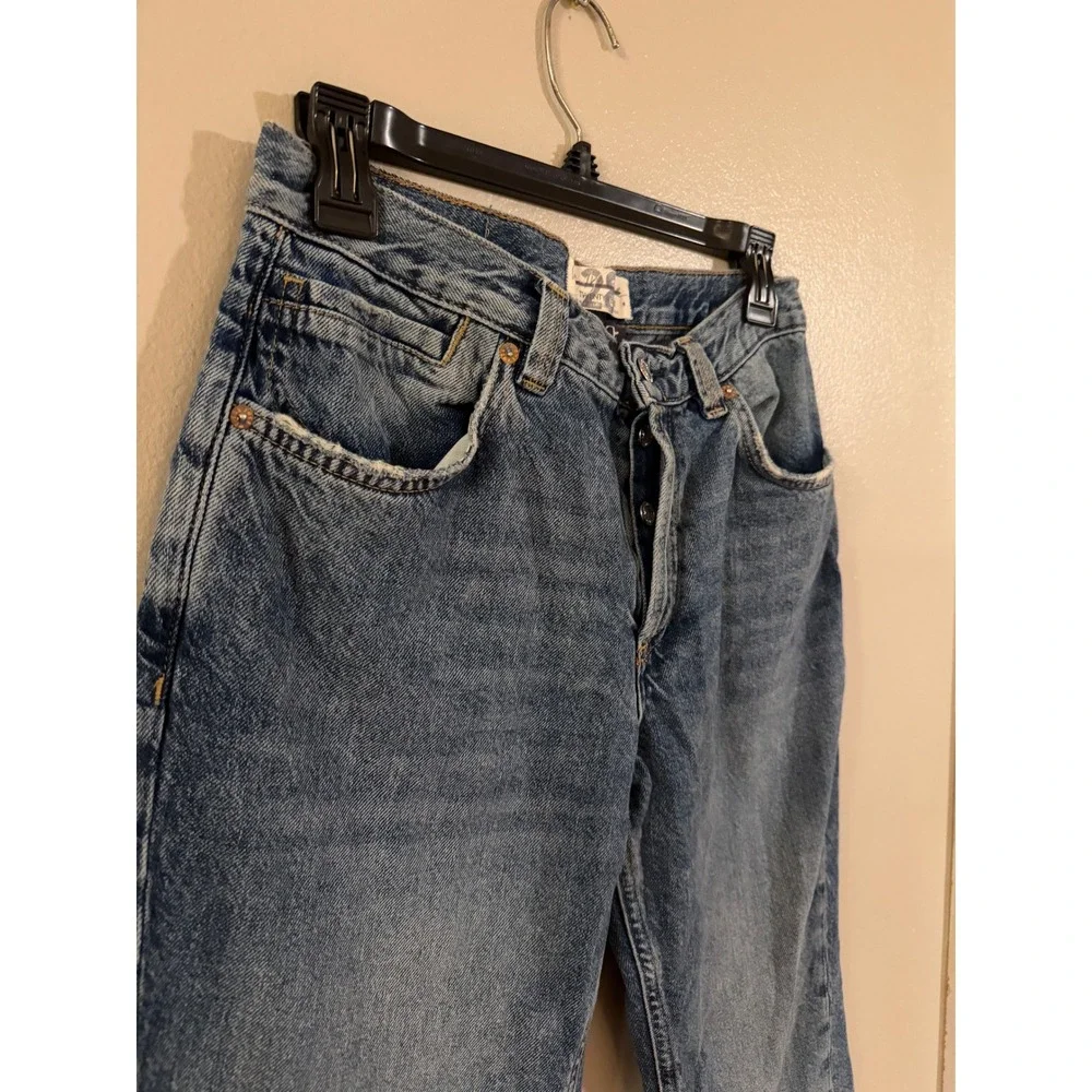 We The Free Free People High Rise Straight Leg Button Fly Blue Jeans Size 28